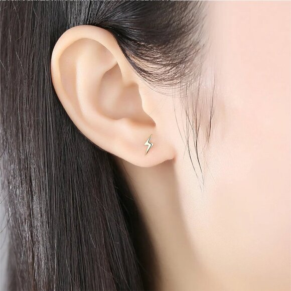 Dainty Lightning Bolt Earrings in Gold & Silver. 925 Sterling Silver. #1003 - Picture 7 of 7